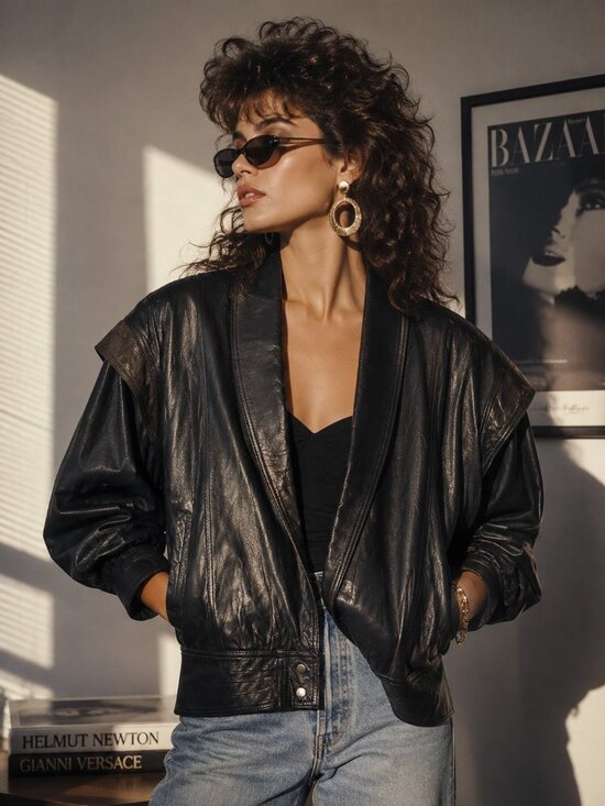 Gold Shield Jackets & Blazers - Vintage 80s Gold Shied Italy Black Leather Jacket | Size M | Oversized Batwing
